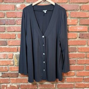 J.Jill Stretch‎ Womens Cardigan 3/4 Sleeve Vneck Button Black XL business office